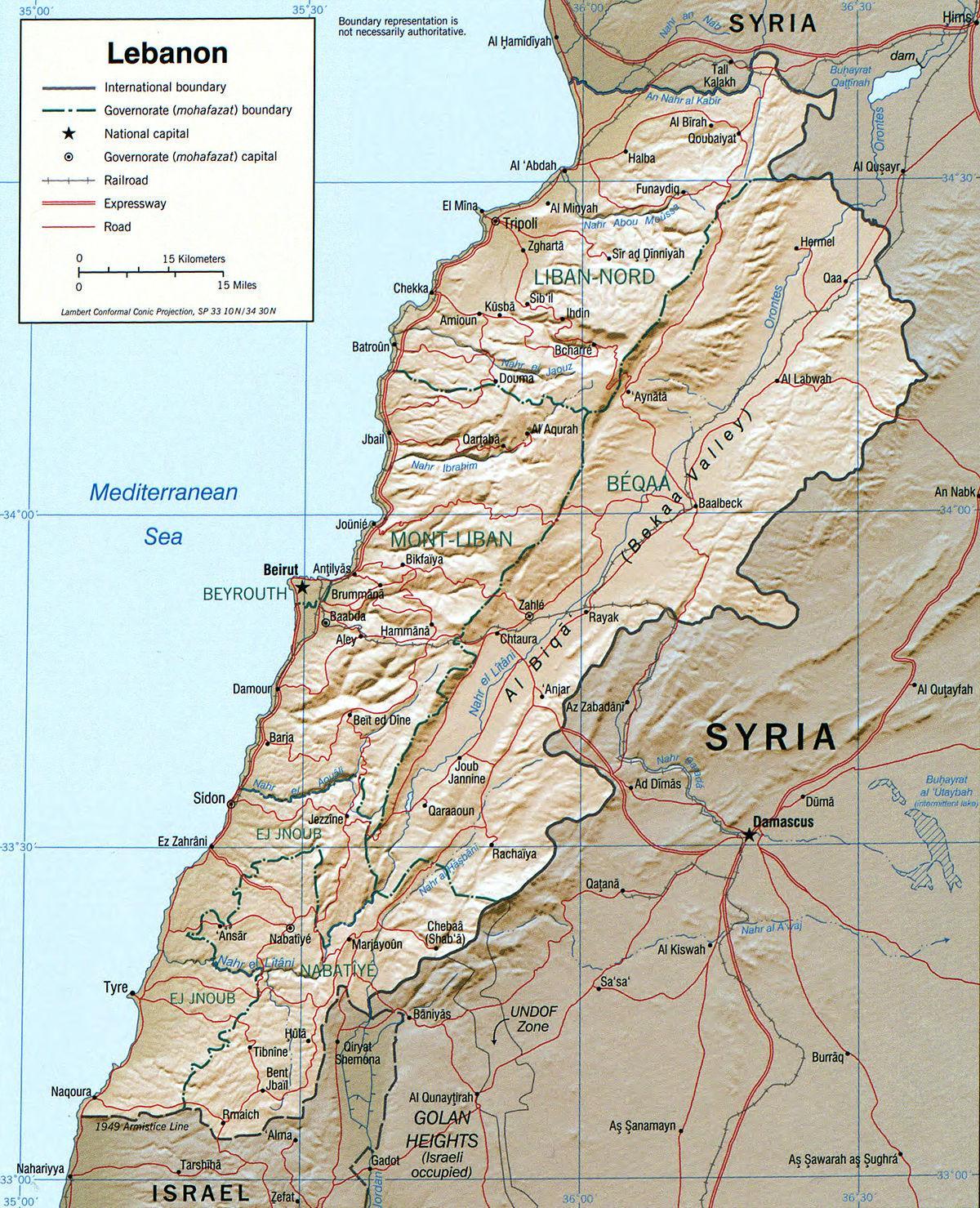 რუკა ლიბანის გეოგრაფია