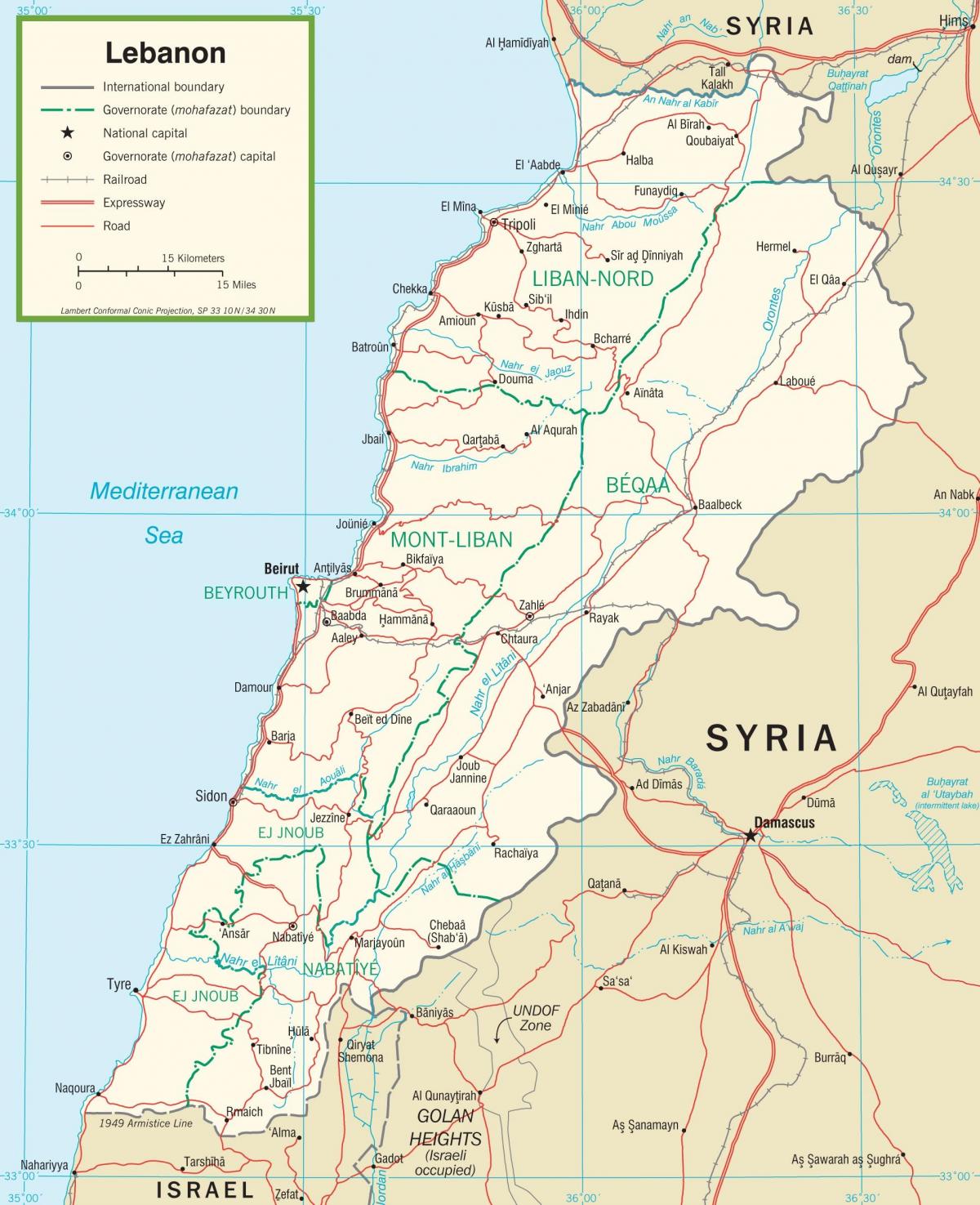 ლიბანის გზების რუკა
