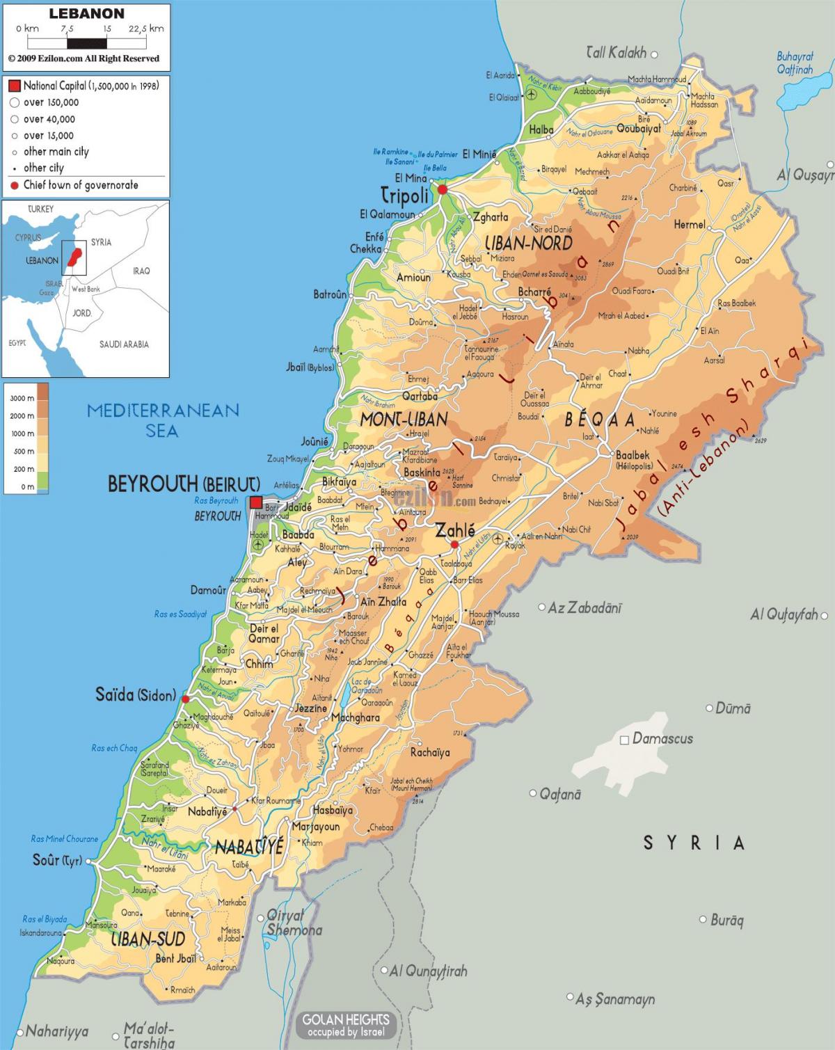 რუკა ლიბანის ფიზიკური
